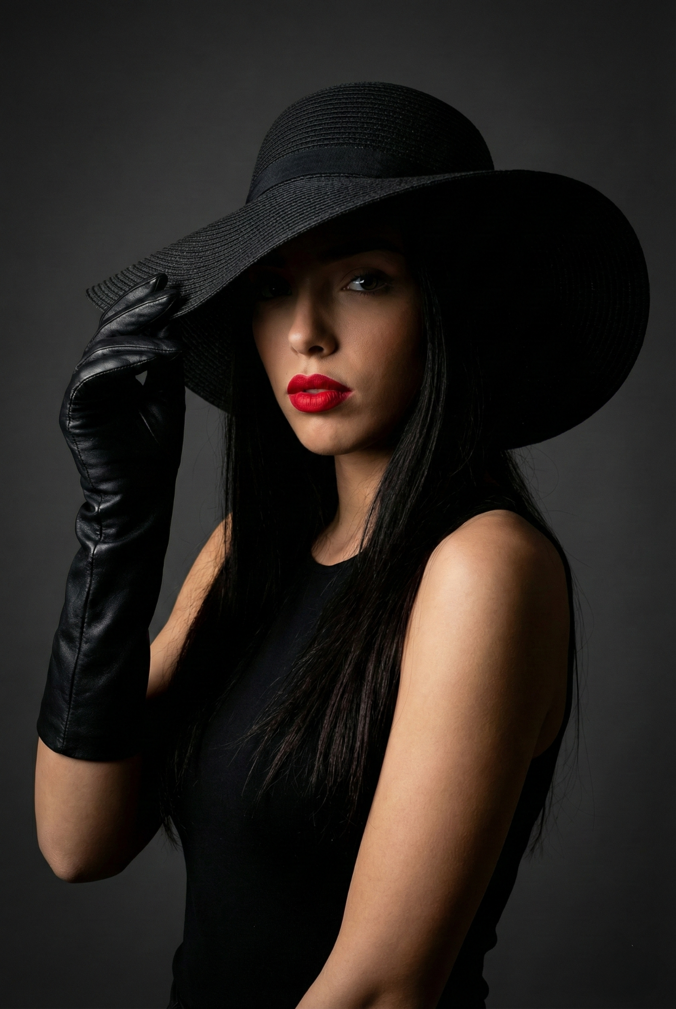 Fashion portrait with black hat